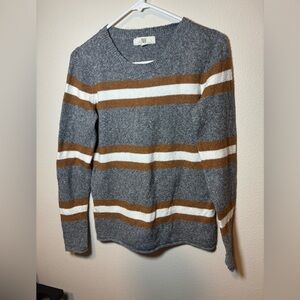 Pinque Gina crew neck long sleeved sweater, gray striped size XS